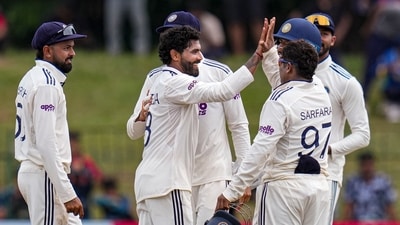 Ravindra Jadeja finally broke through as Pasindu Sooriyabandara dragged his delivery onto the stumps after a determined 80. (PTI)
