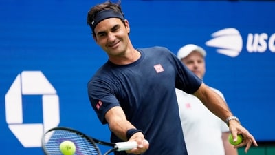 Former player Roger Federer during practice ahead of an exhibition match (REUTERS)