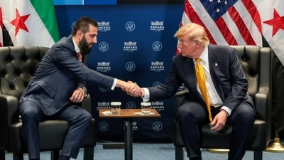 Trump met on the sidelines of a NATO summit in Turkey with the Syrian president Ahmed al-Sharaa. (REUTERS)