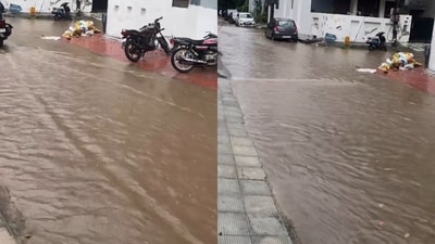 A Gurgaon founder reacted to waterlogging outside his home after an hour of rain and raised concerns about civic facilities. (Instagram/shivin.chaudhary)