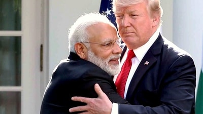 Prime Minister Narendra Modi and Donald Trump exchange greetings at a joint press conference in Washington. (PTI) Prime Minister Narendra Modi and Donald Trump exchange greetings at a joint press conference in Washington. (PTI)