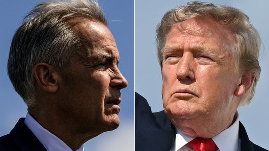 Canadian Prime Minister Mark Carney in Levis, Quebec, Canada on August 24 (L) and US President Donald Trump waves as he boards Air Force One at Joint Base Andrews, Maryland on August 21.