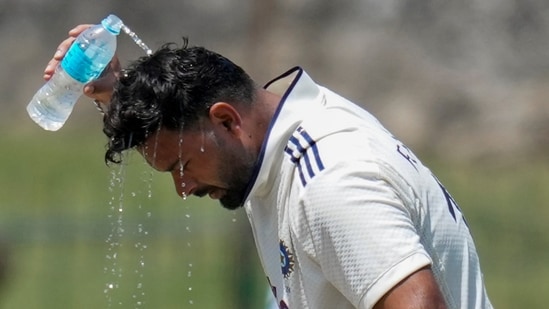India's Rishabh Pant cools himself on Day 2 of the 2nd Sri Lanka Test