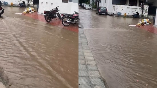 A Gurgaon founder reacted to waterlogging outside his home after an hour of rain and raised concerns about civic facilities.