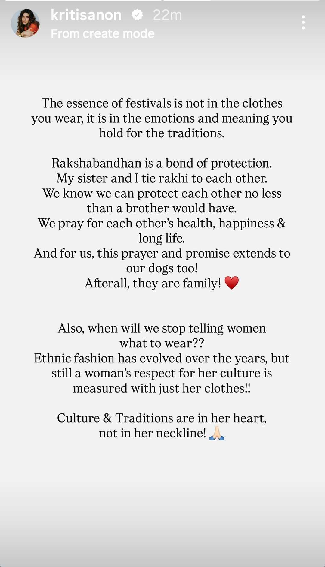 Kriti's Instagram story Kriti's Instagram story