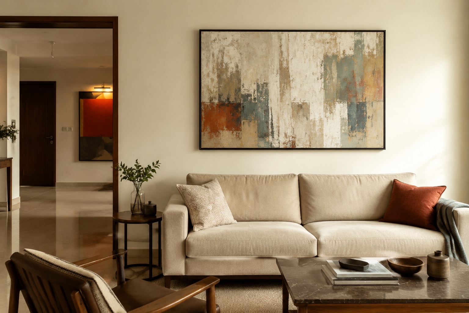 Go for the abstract artwork for interesting conversation starters. By entryway, go for a bold piece! (Picture credit: AI generated) Go for the abstract artwork for interesting conversation starters. By entryway, go for a bold piece! (Picture credit: AI generated)