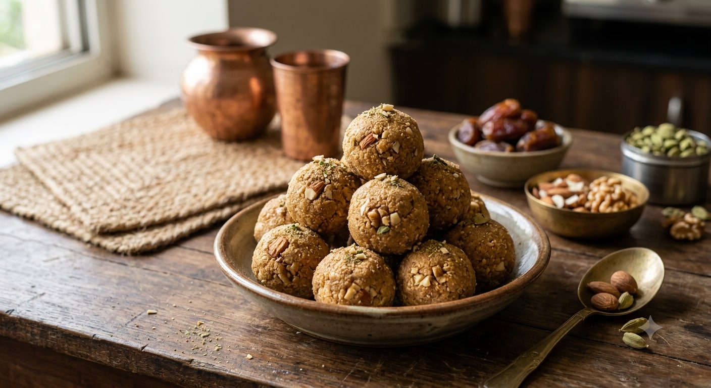 Atta laddoos skip refined flour. (AI generated image)