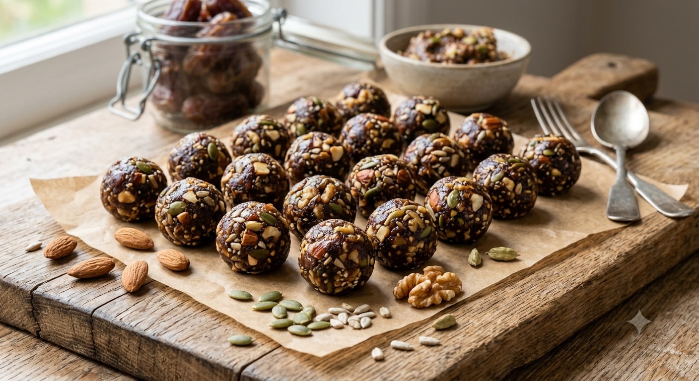 Dry fruit and seed bites offer healthy fats, fibre, plant-based protein and essential micronutrients (AI generated image)