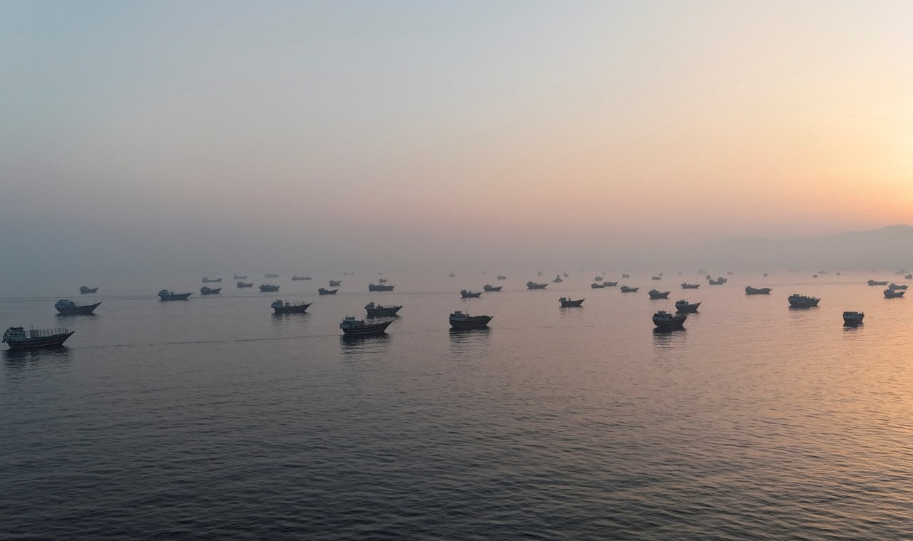 The Strait of Hormuz in June. The Strait of Hormuz in June.