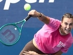 Belarus' Aryna Sabalenka trains at the USTA Billie Jean King National Tennis Center in New York on Tuesday. (AFP)