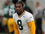 Josh Jacobs was arrested on May 26, 2026, in connection with preliminary domestic abuse allegations.(Getty Images via AFP)