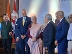 Finance Minister Nirmala Sitharaman at a reception in Toronto on Tuesday evening. (HT Photo)