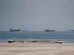 Vessels near the Strait of Hormuz, as seen from Musandam, Oman.(File Photo/Reuters)