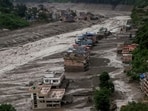 A drone view of mud-covered properties following a flash flood at Trishuli in Nuwakot district, Nepal, August 26, 2026. 