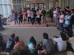 Students at IIT-Delhi during the third day of protests on Wednesday.
