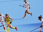The Indian women’s hockey team in action against Australia in the FIH World Cup in Amstelveen on Sunday. (AFP)