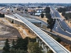 A view of construction of a California High-Speed Rail bridge in Herndon last year.