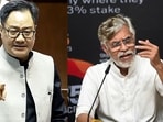 Kiren Rijiju (L) and Pawan Khera (R) are engaged in a bitter war of words on X after Rijiju mentioned Rahul Gandhi in a video of him swimming in Arunachal Pradesh