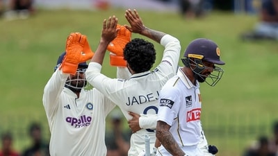 Kamil Mishara was trapped lbw for 32 by left-arm spinner Ravindra Jadeja, ending a 58-run second-wicket stand with Sooriyabandara, who survived two dropped catches. (ANI Photo) Kamil Mishara was trapped lbw for 32 by left-arm spinner Ravindra Jadeja, ending a 58-run second-wicket stand with Sooriyabandara, who survived two dropped catches. (ANI Photo)