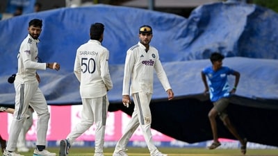 Rain brought an early end to Day 4 with Sri Lanka at 229/6, holding a slender 16-run lead over India after being asked to follow on. (AFP) Rain brought an early end to Day 4 with Sri Lanka at 229/6, holding a slender 16-run lead over India after being asked to follow on. (AFP)