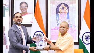 Chief minister Yogi Adityanath during the signing ceremony of a memorandum of understanding (MoU) under the World Bank-funded UP-AGREES project, in Lucknow on Wednesday. (@myogiadityanath X/ANI Photo)