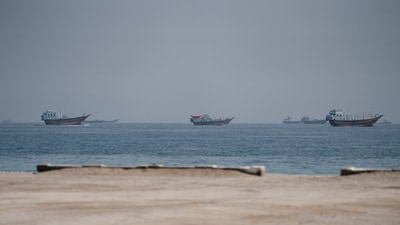 Vessels near the Strait of Hormuz, as seen from Musandam, Oman. (File Photo/Reuters)