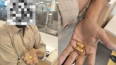 Officials noted that while the seized quantity was relatively small, the method of attempted smuggling stood out. (Screenshots from video (@PTI_News/X)) Officials noted that while the seized quantity was relatively small, the method of attempted smuggling stood out. (Screenshots from video (@PTI_News/X))