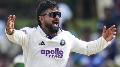 India's debutant off-spinner Saransh Jain appeals successfully for the wicket of Sri Lanka's Niroshan Dickwella on Day 4 of the second Test at the SSC ground in Colombo on Wednesday. (PTI) India's debutant off-spinner Saransh Jain appeals successfully for the wicket of Sri Lanka's Niroshan Dickwella on Day 4 of the second Test at the SSC ground in Colombo on Wednesday. (PTI)