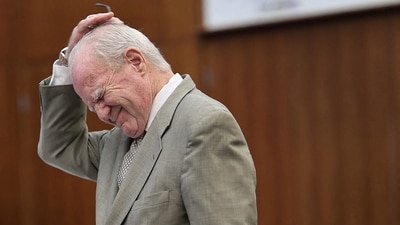 Defense attorney Kevin Reddington expresses frustration amid his cross-examination during the Lindsay Clancy trial. (REUTERS)