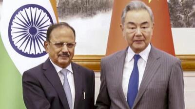 National Security Adviser (NSA) Ajit Doval with China foreign affairs minister Wang Yi ahead of the 25th round of Special Representatives (SR), in Beijing, China (Handout/PTI)