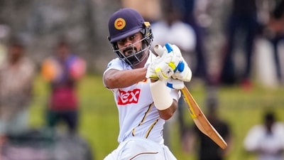 Pasindu Sooriyabandara top-scored with 92 as Sri Lanka reached 229 for six in their second innings at stumps on Day 4 after India enforced the follow-on. (PTI) Pasindu Sooriyabandara top-scored with 92 as Sri Lanka reached 229 for six in their second innings at stumps on Day 4 after India enforced the follow-on. (PTI)