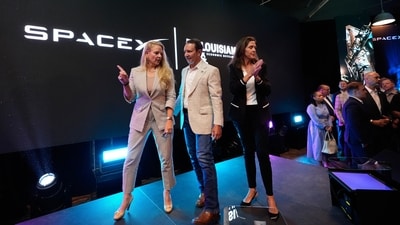 SpaceX President and COO Gwynne Shotwell speaks with Louisiana Gov. Jeff Landry and Secretary of Louisiana Economic Development Susan Bonnett Bourgeois. (AP Photo/Gerald Herbert) SpaceX President and COO Gwynne Shotwell speaks with Louisiana Gov. Jeff Landry and Secretary of Louisiana Economic Development Susan Bonnett Bourgeois. (AP Photo/Gerald Herbert)
