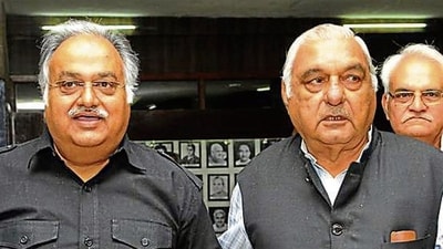 Former assembly speaker (L)Kuldeep Sharma with ex-CM (R) Bhupinder Singh Hooda in the assembly complex in Chandigarh. (Keshav Singh/Hindustan Times) Former assembly speaker (L)Kuldeep Sharma with ex-CM (R) Bhupinder Singh Hooda in the assembly complex in Chandigarh. (Keshav Singh/Hindustan Times)