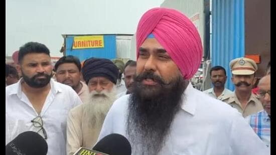 MP Kang speaks with media in Saini Majra village on Wednesday (HT Photo)