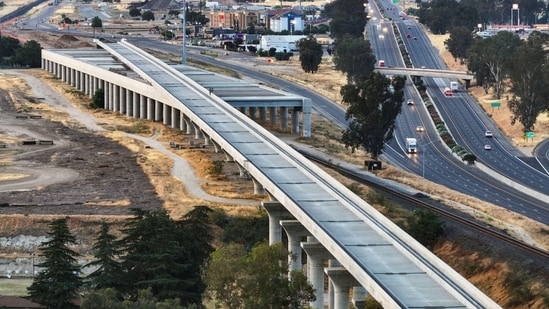 A view of construction of a California High-Speed Rail bridge in Herndon last year.