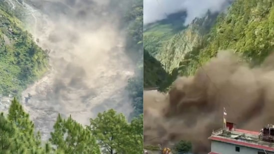A large flood entering the Bhote Koshi River in Rasuwa from the Tibetan side.