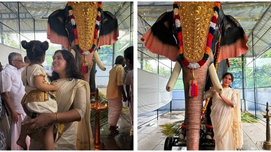 Richa Chadha celebrated Onam with daughter Zuneyra in Kerala.