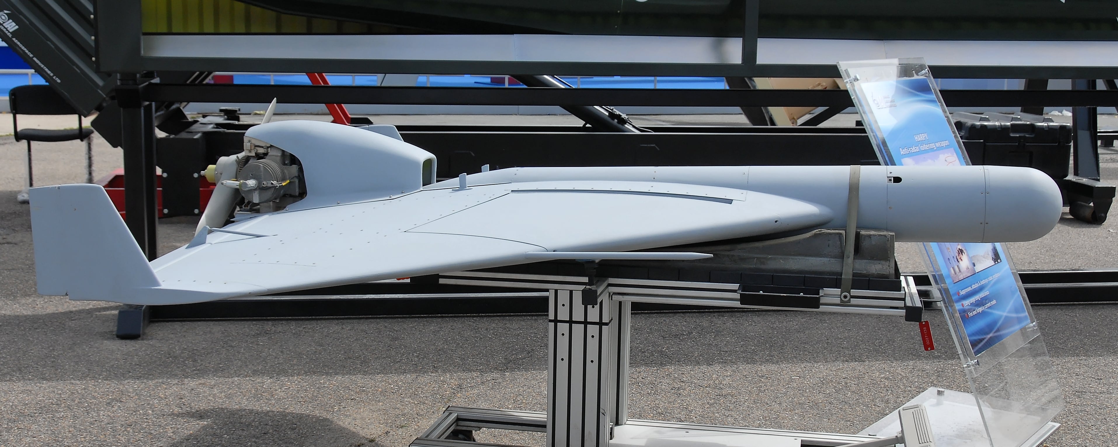 An IAI Harpy antiradar loitering weapon at the 2007 International Paris Air Show at the Le Bourget airport. (Courtesy: Wikimedia Commons) An IAI Harpy antiradar loitering weapon at the 2007 International Paris Air Show at the Le Bourget airport. (Courtesy: Wikimedia Commons)