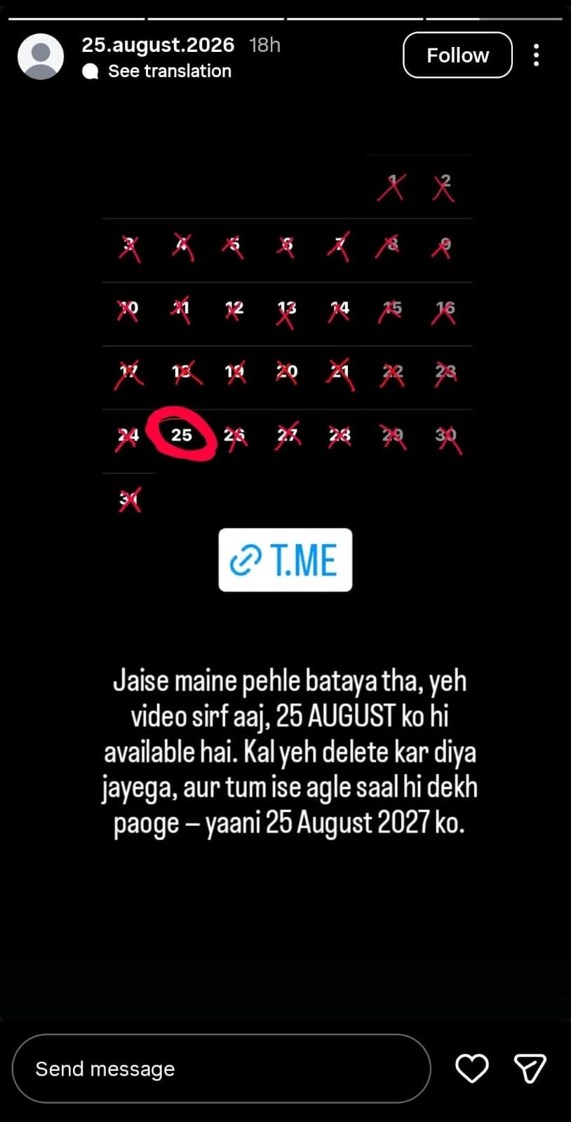 The Instagram page reportedly told followers that the promised content would return on August 25, 2027 The Instagram page reportedly told followers that the promised content would return on August 25, 2027