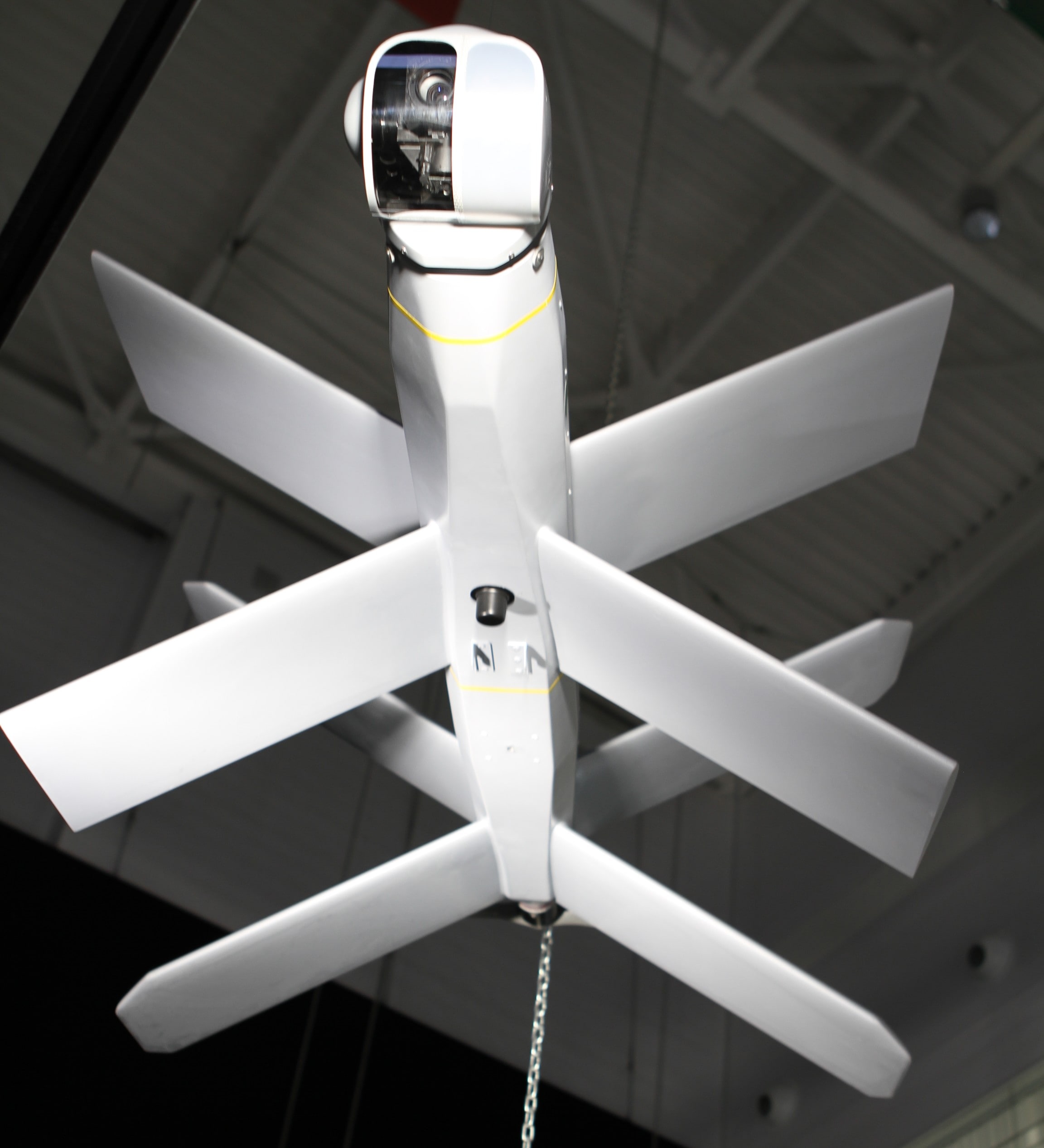 Russian ZALA Lancet loitering munition, with electro-optical targeting system at the front. (Courtesy: Wikimedia Commons) Russian ZALA Lancet loitering munition, with electro-optical targeting system at the front. (Courtesy: Wikimedia Commons)