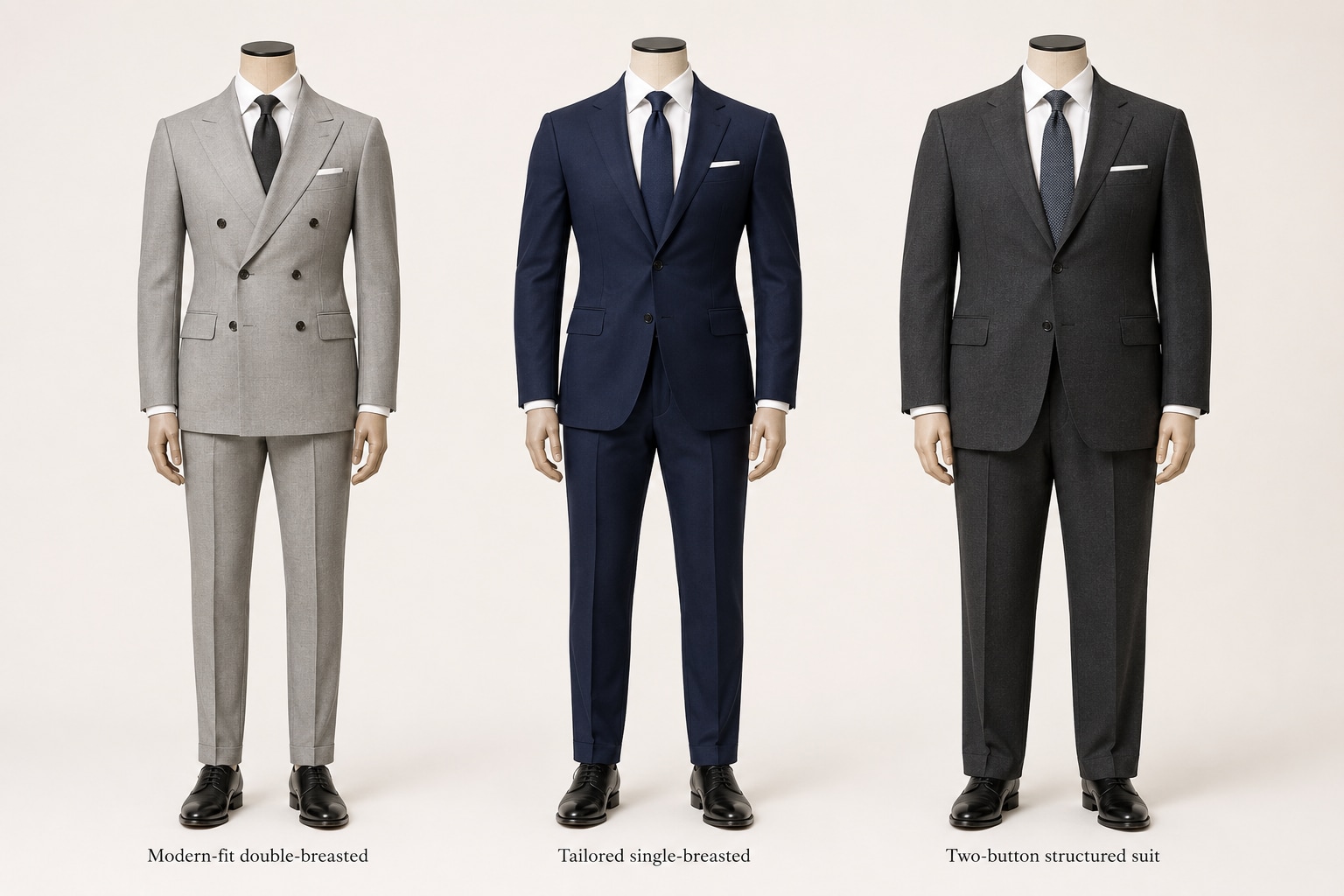 Lean body shapes benefit from a modern-fit, double-breasted style, while athletic body shapes can go for a tailored. Broader shapes can go for a two-button structured suit.