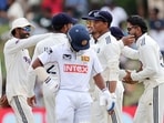 IND vs SL Live score: India's Saransh Jain and teammates celebrate the wicket of Sri Lanka's Niroshan Dickwella IND vs SL Live score: India's Saransh Jain and teammates celebrate the wicket of Sri Lanka's Niroshan Dickwella