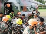 Nepal Army personnel conducts a rescue operation following a flash flood caused by an outburst in the Bhotekoshi River, on Wednesday. (Nepal Army/ANI Photo)