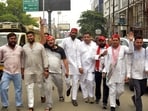 As large hoardings were found on the unipoles, party officials alleged it was part of a planned conspiracy to malign their party chief’s image. (Sakib Ali/HT Photo)