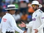 India captain Shubman Gill speaks with the umpire during the fifth day of the second Test in Colombo. (AFP)