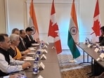 India’s Finance Minister Nirmala Sitharaman with her Canadian counterpart Francois-Philippe Champagne as they began the inaugural Economic and Financial Dialogue between the two countries in Toronto on Thursday. (HT photo)