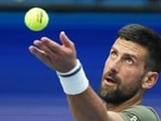Novak Djokovic of Serbia serves to Alexander Zverev during a practice session at the US Open. (AP)