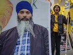 Protesters chant outside of the Consulate General of India office during a protest for the shooting of Hardeep Singh Nijjar in Vancouver, British Columbia, on June 24, 2023. (AP)
