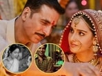 A still from feature film Raksha Bandhan (2022), Bhaiya Mere Rakhi Ke Bandhan (Chhoti Bahen, 1959) and Behna Ne Bhai Ki Kalai (Resham Ki Dori, 1974)