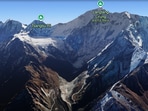 A Google Earth screenshot shows the peaks and the spot where the glacial collapse is believed to have occurred.
